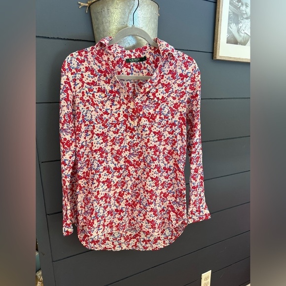 Lauren Ralph Lauren Tops - Lauren Ralph Lauren long sleeve Floral silk cotton pullover xs